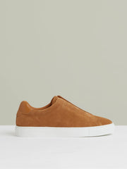 Reiss | Suede Slip-On Elasticated Trainers in Tan Brown