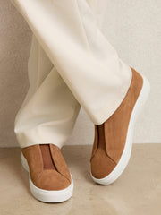 Reiss | Suede Slip-On Elasticated Trainers in Tan Brown