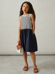 Reiss | 9-13 yrs Cotton Layered Sleeveless Midi Dress in Navy