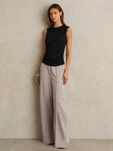 Reiss | Satin Wide Leg Elastic Waist Trousers in Grey