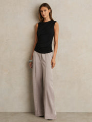 Reiss | Satin Wide Leg Elastic Waist Trousers in Grey