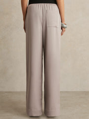 Reiss | Satin Wide Leg Elastic Waist Trousers in Grey