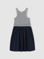 Reiss | 13-14 yrs Cotton Layered Sleeveless Midi Dress in Navy