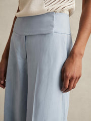 Reiss | Lyocell-Linen Wide-Leg Trousers in Blue