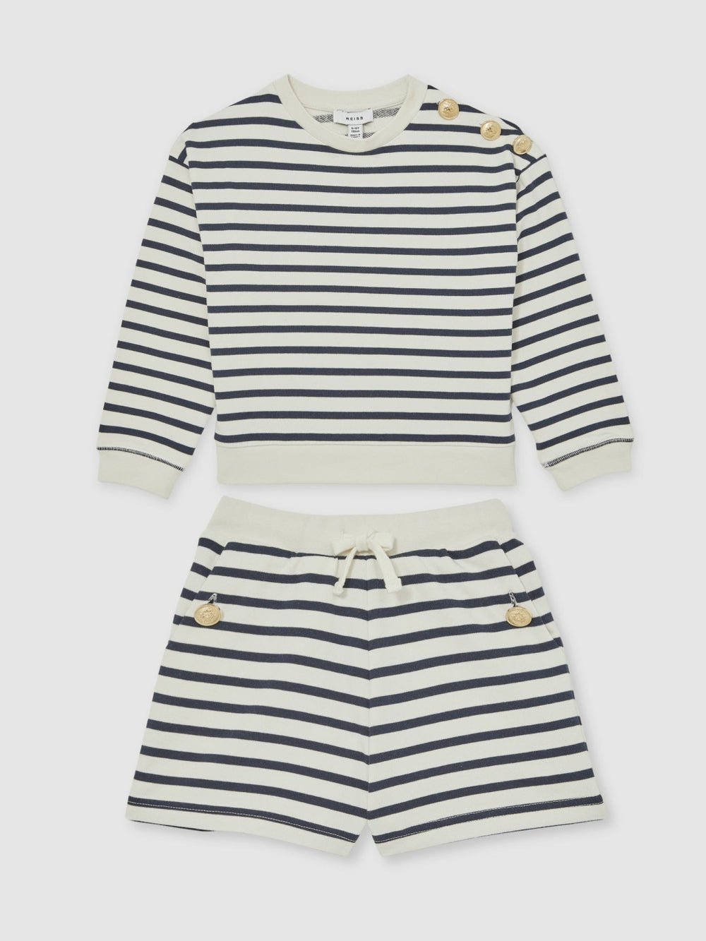 Reiss | 13-14 yrs Stripe Sweatshirt and Shorts Set Cotton-Blend in Navy/Ivory