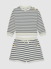 Reiss | 13-14 yrs Stripe Sweatshirt and Shorts Set Cotton-Blend in Navy/Ivory