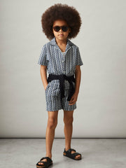 Reiss | 3-9 yrs Zig-Zag Knit Drawstring Shorts in Blue