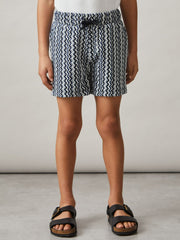 Reiss | 9-13 yrs Zig-Zag Knit Drawstring Shorts in Blue