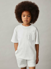 Reiss | 3-9 yrs Cotton Palm-Embroidery Oversize T-Shirt in Off White