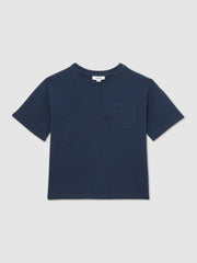 Reiss | 13-14 yrs Cotton Palm-Embroidery Oversize T-Shirt in Washed Navy