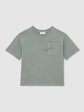 Reiss | 13-14 yrs Cotton Palm-Embroidery Oversize T-Shirt in Washed Sage