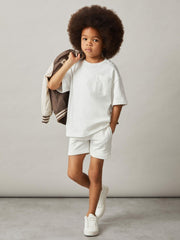 Reiss | 13-14 yrs Cotton Brand-Embroidered Shorts in Off White