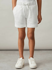 Reiss | 13-14 yrs Cotton Brand-Embroidered Shorts in Off White