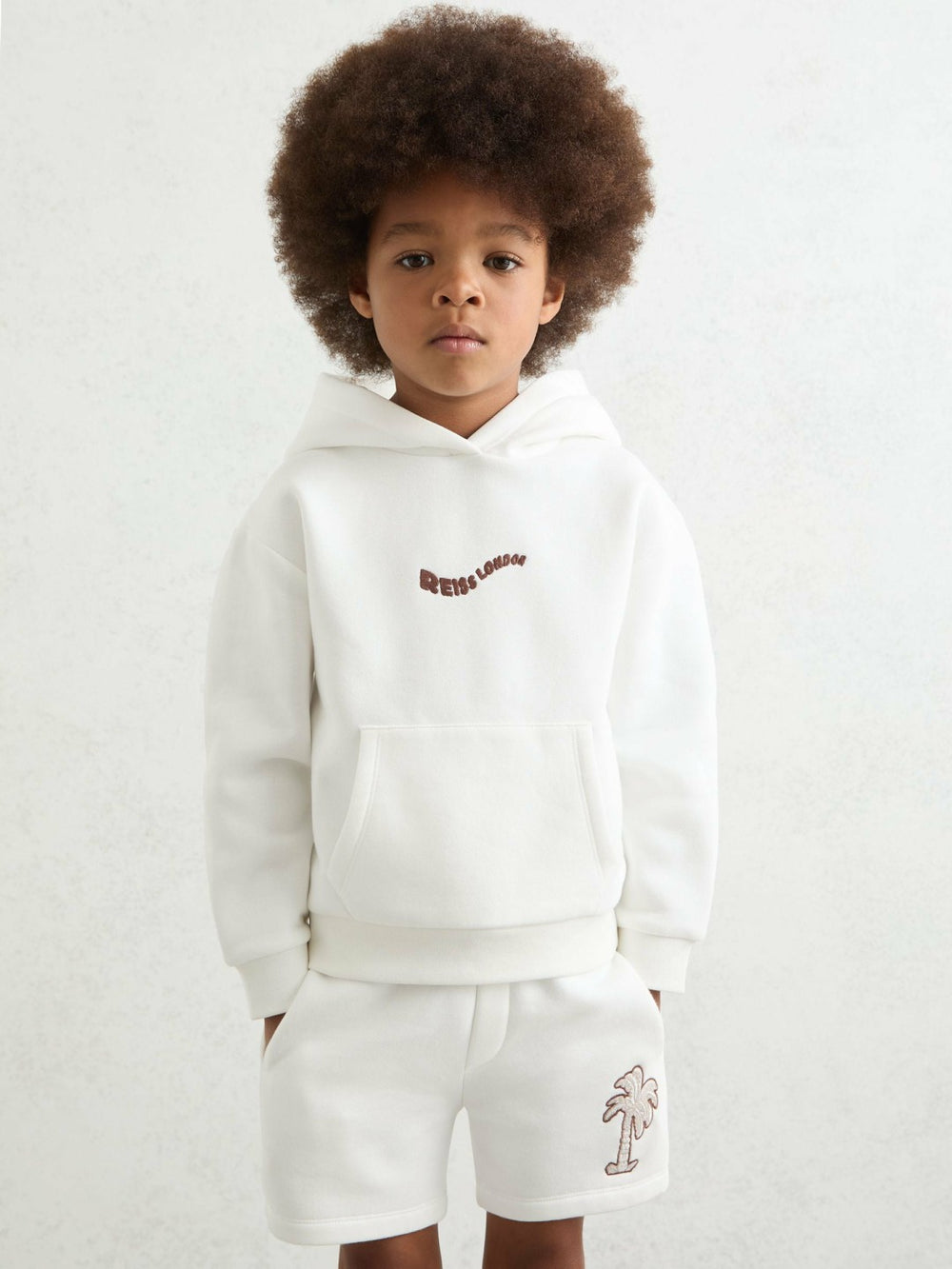 Reiss | 9-13 yrs Cotton-Blend Palm-Embroidered Hoodie in Off White