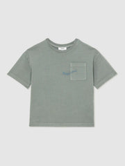 Reiss | 9-13 yrs Cotton Palm-Embroidery Oversize T-Shirt in Washed Sage