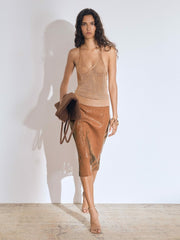 Reiss | Atelier Laser-Cut Pencil Skirt in Tan