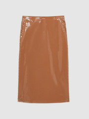 Reiss | Atelier Laser-Cut Pencil Skirt in Tan