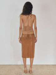Reiss | Atelier Laser-Cut Pencil Skirt in Tan
