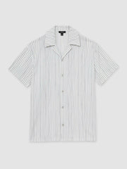 Reiss | Textured Stripe Cuban Collar Shirt in White/Soft Blue