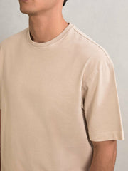 Reiss | Cotton Garment-Dyed Oversize T-Shirt in Oatmeal