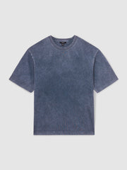 Reiss | Cotton Garment-Dyed Oversize T-Shirt in Indigo Blue