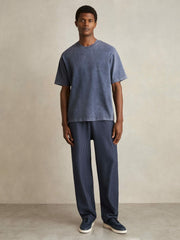 Reiss | Cotton Garment-Dyed Oversize T-Shirt in Indigo Blue
