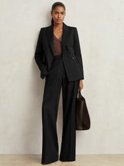 Reiss | Wool Blend Double Breasted Suit Blazer in Black