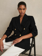 Reiss | Petite Oversized Double-Breasted Blazer Linen-Blend in Black