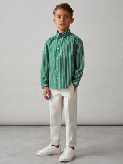 Reiss | 9-13 yrs Cotton-Poplin Striped Oversize Shirt in Green/White