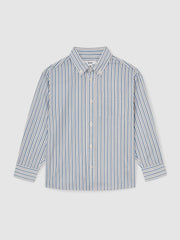 Reiss | 3-9 yrs Cotton-Poplin Striped Oversize Shirt in Blue/White