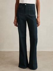 Reiss | Petite Patch-Pocket Flared Jeans in Dark Blue