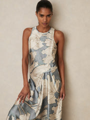 Reiss | Satin Floral Drape Midi Dress in Blue