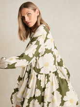 Reiss | Floral Tie-Neck Swing Dress in Ivory/Green