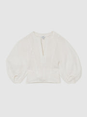 Reiss | Linen Balloon-Sleeve Top in Ivory