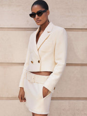 Reiss | Bouclé Belted Mini Skirt With Wool and Cotton in White