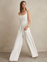 Reiss | Perforated-Knit Wide-Leg Jumpsuit in Ivory