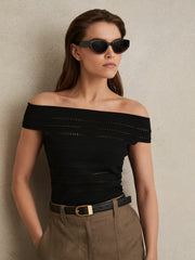 Reiss | Leather Curved-Buckle Belt in Black