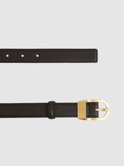 Reiss | Leather Curved-Buckle Belt in Black