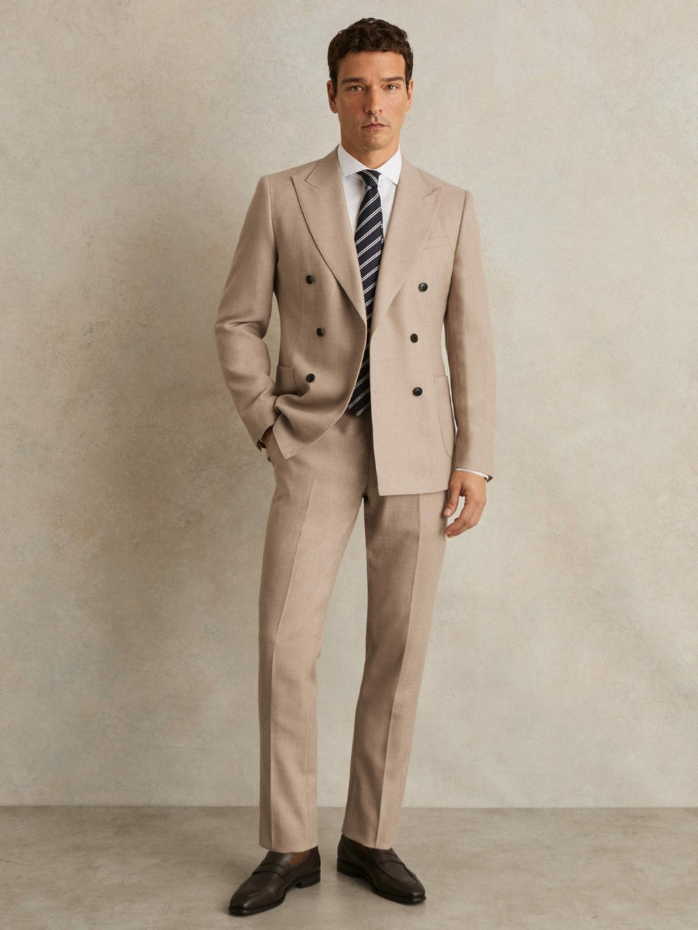 Reiss | Wool-Blend Slim-Fit Suit Trousers in Oatmeal Brown