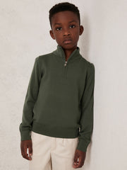 Reiss | 3-9 yrs Merino Wool Half-Zip Funnel Neck Jumper in Kale Green