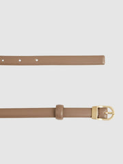 Reiss | Leather Curved-Buckle Skinny Belt in Taupe