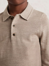 Reiss | 9-13 yrs Merino Wool Long-Sleeve Polo Shirt in Wheat Melange