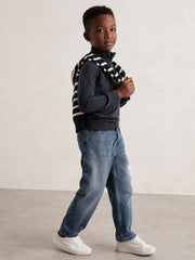 Reiss | 3-9 yrs Merino Wool Half-Zip Funnel Neck Jumper in Midnight Navy