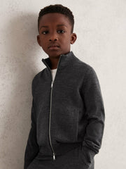 Reiss | 9-13 yrs Merino Wool-Blend Zip-Through Cardigan in Derby Grey Melange