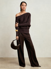 Reiss | Asymmetric Draped Knitted Jumper in Plum