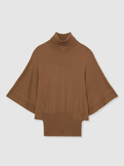 Reiss | Merino Wool Batwing Roll-Neck Jumper in Tan