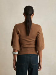 Reiss | Merino Wool Batwing Roll-Neck Jumper in Tan
