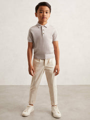Reiss | 3-9 yrs Merino Wool Short Sleeve Polo Shirt in Wicker Melange