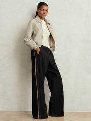 Reiss | Side-Stripe Wide-Leg Trousers in Black