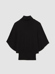 Reiss | Merino Wool Batwing Roll-Neck Jumper in Black